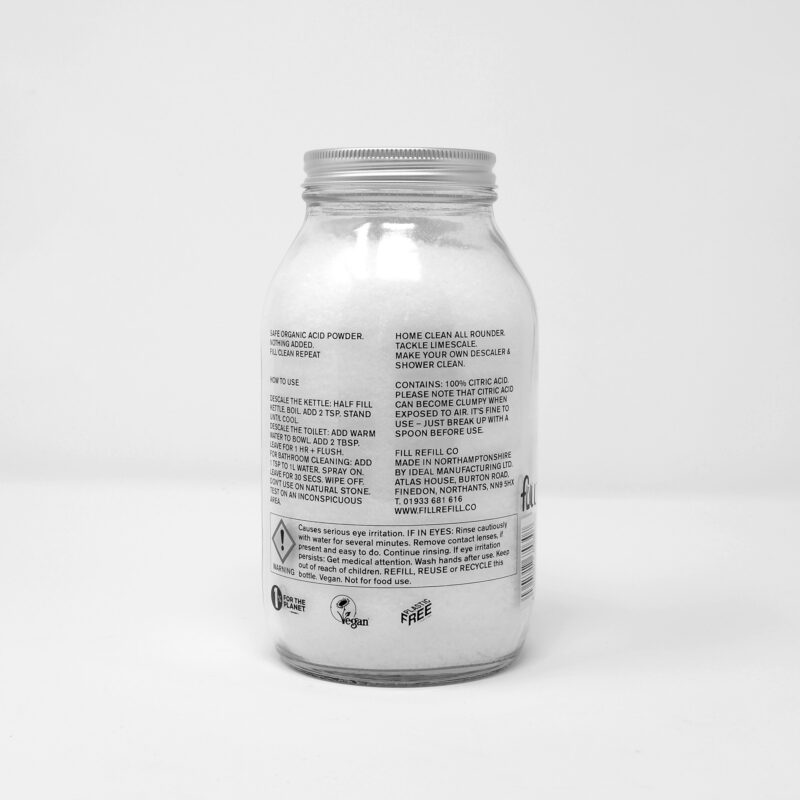 Fill Refill citric acid glass jar